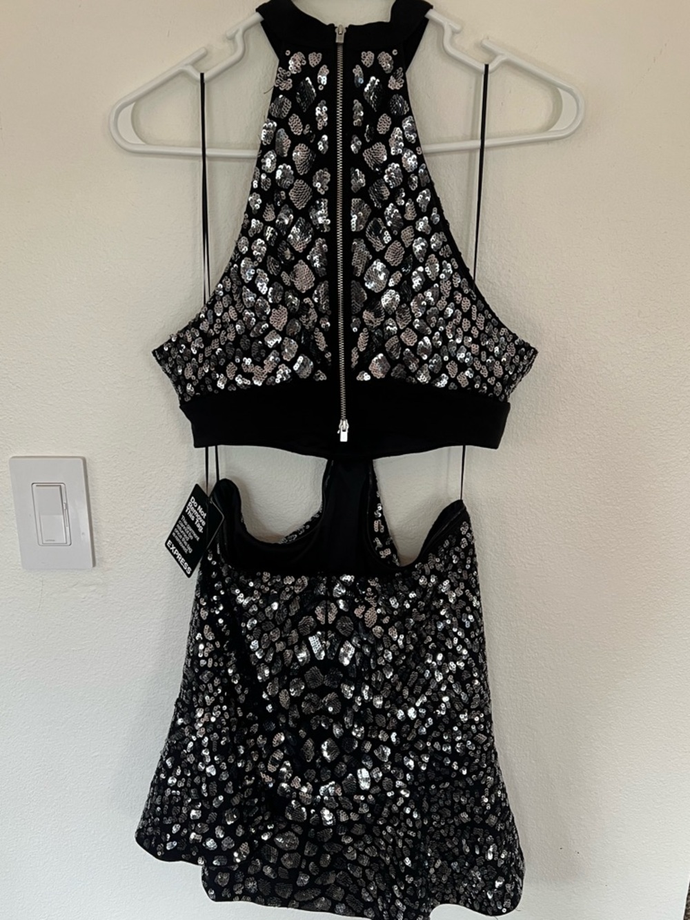 NWT Express Sequin Cutout Fit & Flare Halter Neckline Mini Dress - Picture 7 of 9